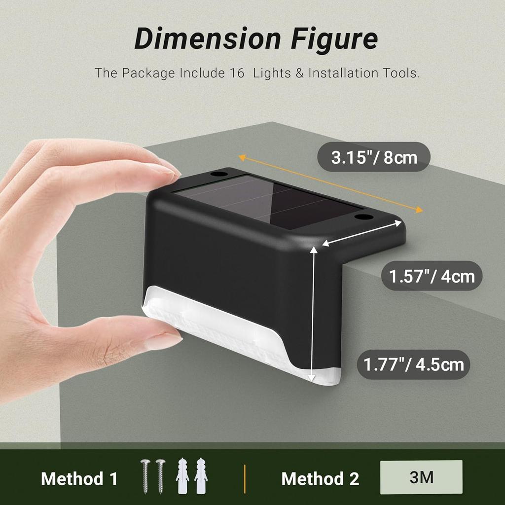 Solar Step Lights Waterproof LED Lights for Outdoor Stairs, Steps, Fences, Patios, Yards, Porches and Balconies