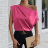 Женская повседневная рубашка с нестандартным воротником-лодочкой, топ без рукавов из искусственного шелка, гладкие атласные топы для свиданий