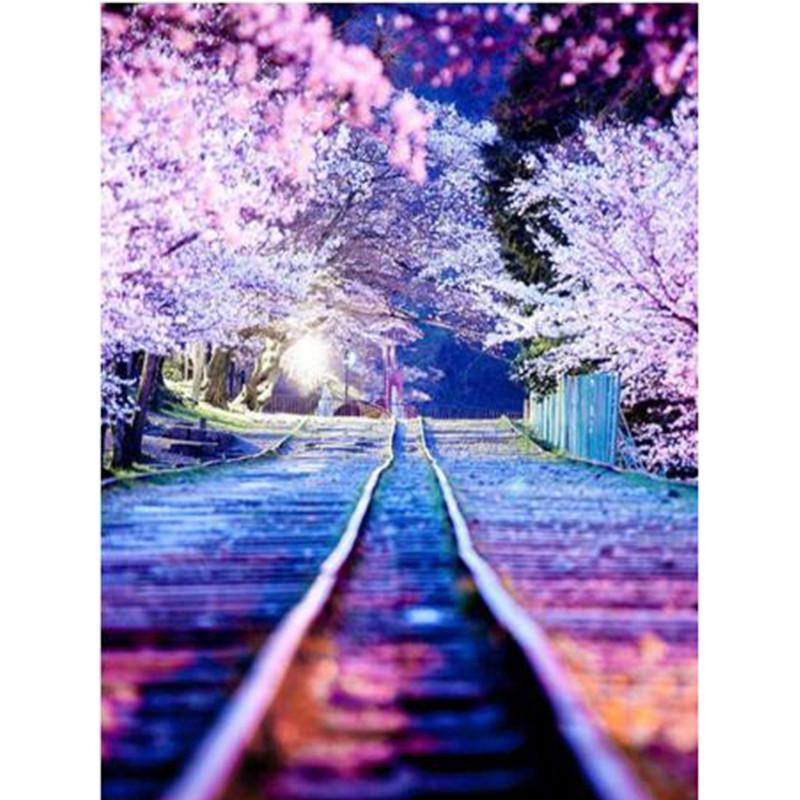 Полный 5D Diy Алмазная картина Cherry Blossom Avenue Алмазная вышивка Полный вышивка крестом Домашний декор Подарок ручной работы