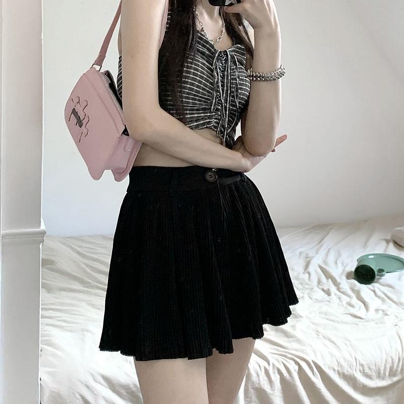 Черная плиссированная юбка-шорты для женщин, корейская летняя сексуальная мини-юбка с высокой талией, повседневные универсальные шорты А-силуэта