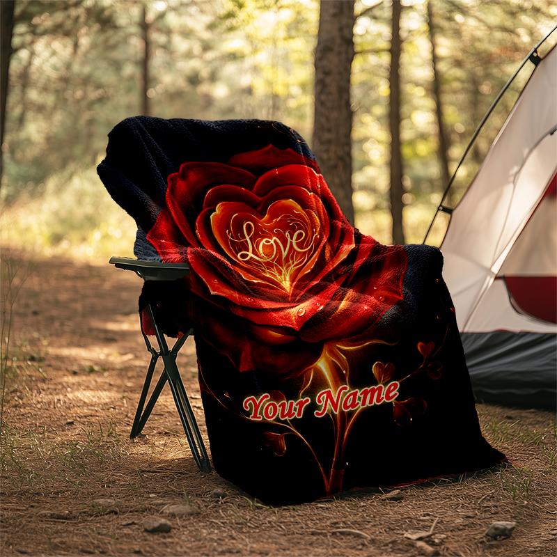 1PC Custom Name Love Bloom flannel blanket versatile,all-season throw suitable for the living room,bedroom,camping,travel,and gift