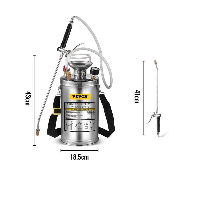 Pulvérisateur Jardin à Pression en INOX avec Manomètre 6L à Dos Spray Jet Réglable pour Jardin Nettoyage Sol Brumisateur Végétaux