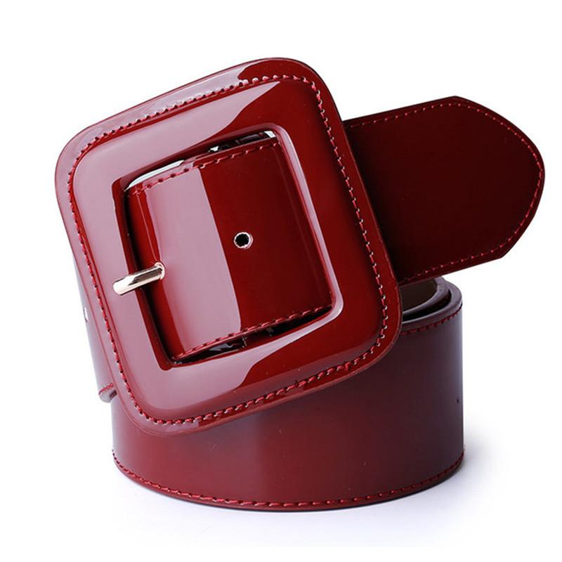 ANYONGZU Designers Brand Women Wide Genuine Cowhide Belt Bright Red Black High Quality Woman Waist Belts Dresses 100CM*4.7CM