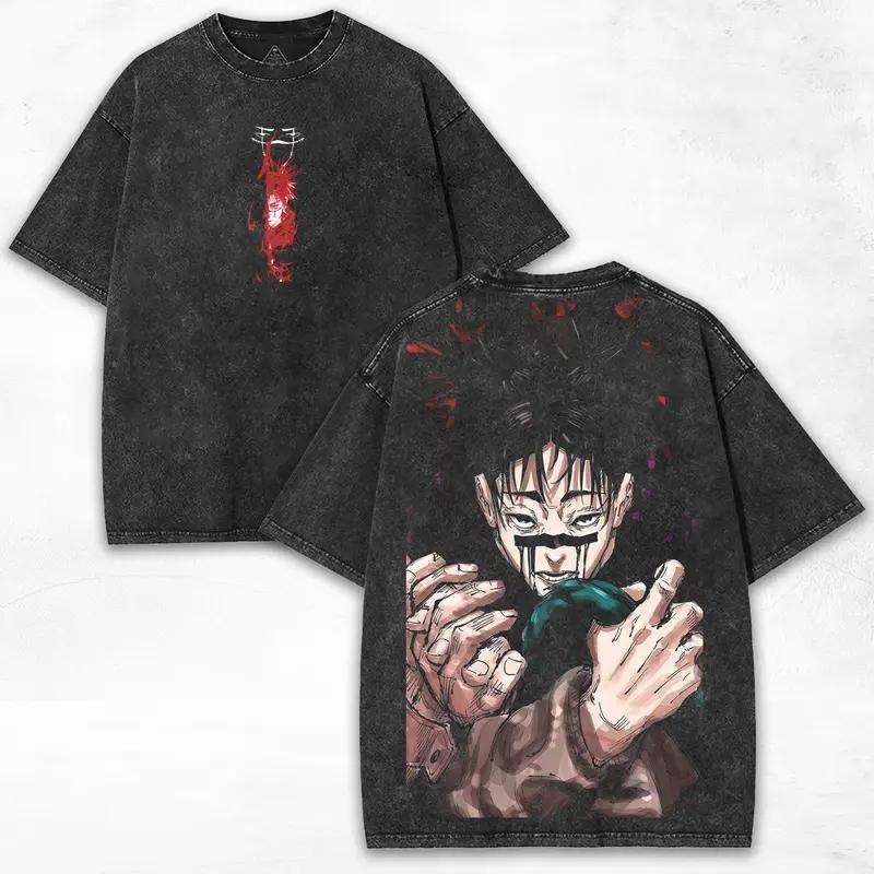Jujutsu Kaisen Годжо Сатору Футболка Мужская Женская Одежда Харадзюку Винтажная Стиранная Футболка Повседневные Футболки с Коротким Рукавом Топы