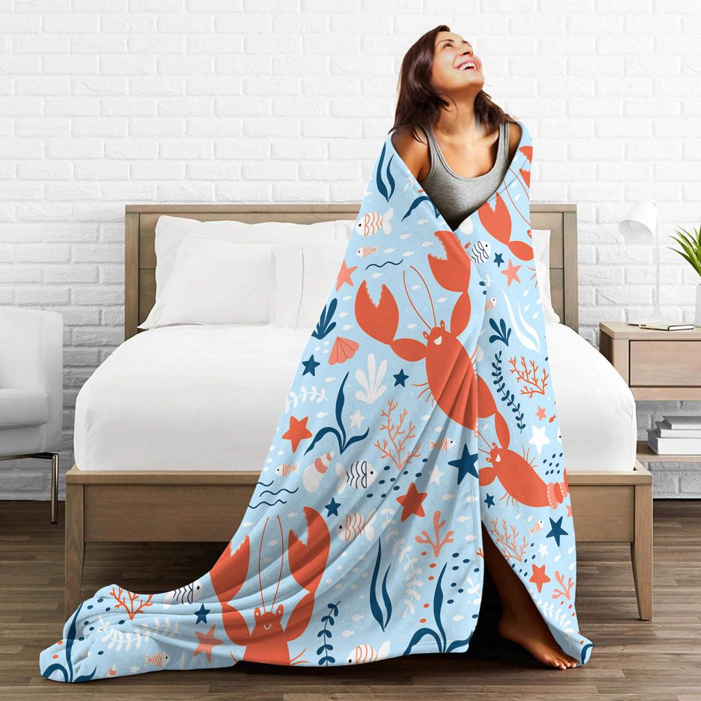 cute sharks Warm Soft Blanket Picnic Plush Bedding Throws Print Home Decor Flannel Bedspread Sofa Bed Cover