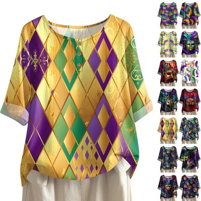 Женская модная и повседневная рубашка с рукавом 3/4, круглым вырезом и принтом