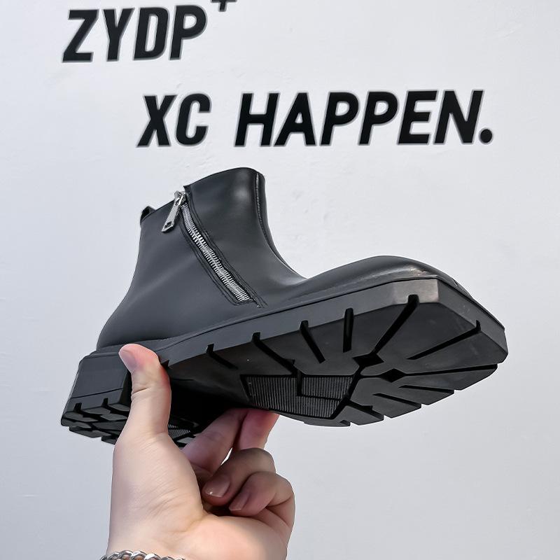 Korean version of square-headed Chelsea boots men's British style retro zipper platform-soled Martin boots high-top leather shoes 4512-A