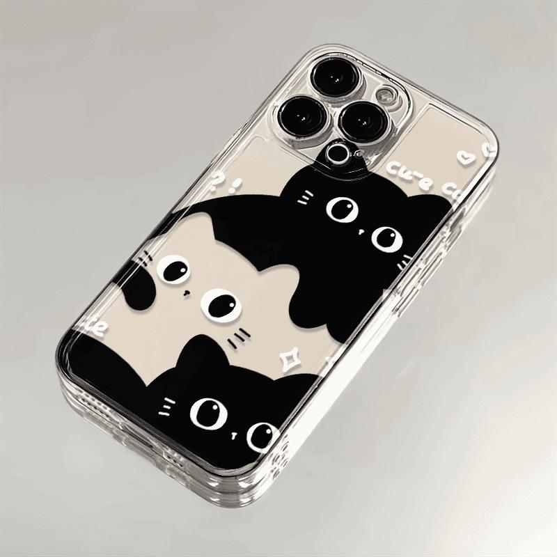Черно-белая кошка Чехол для телефона для iPhone 12-17 Pro Max, Прозрачный и Мягкий