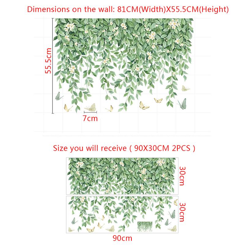 Nordic Fresh Plant Wall Stickers Top Corner Line Green Plant Daisy Wallpaper Living Room Bedroom Background Decor Wall Stickers