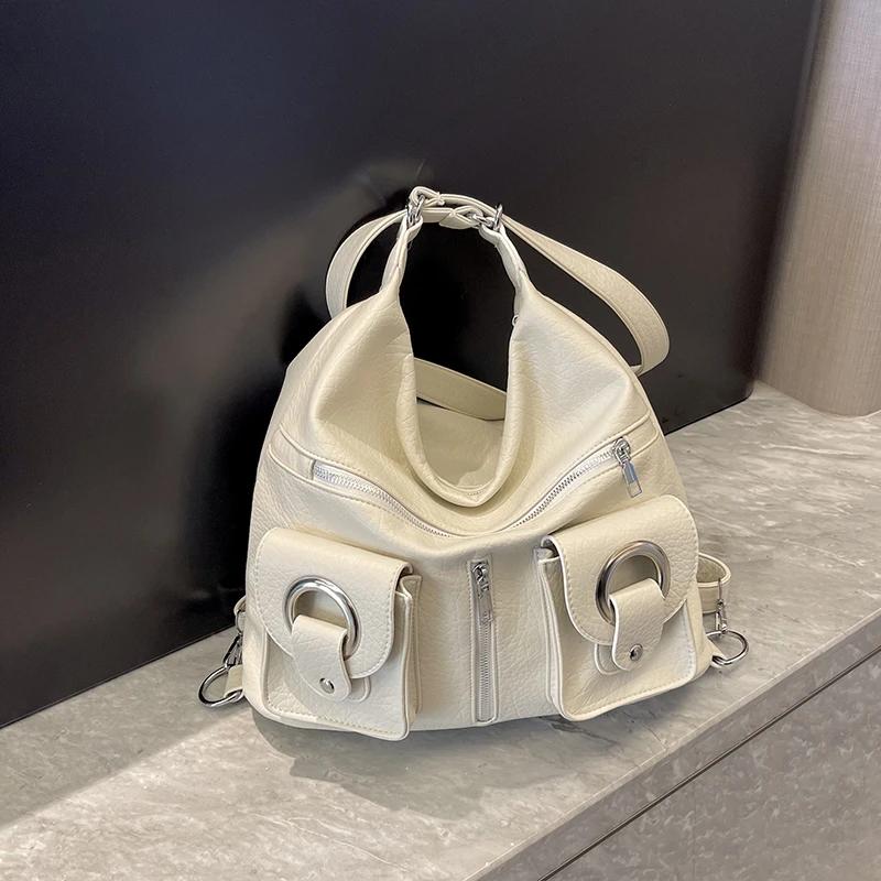 Сумка через плечо на молнии, однотонная, универсальная, наплечная, мягкая, дорожная сумка, сумка из искусственной кожи в мотоциклетном стиле, новый продукт