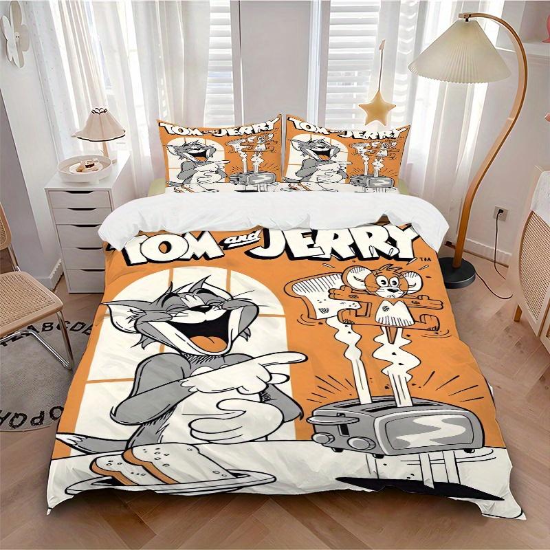 3pcs Happy Tom & Jerry Printed Bedding Set, Soft and Comfortable Quilt Cover for Bedroom, Guest Room (1 Duvet Cover + 2 Pillowcases, Pillow Core Not I