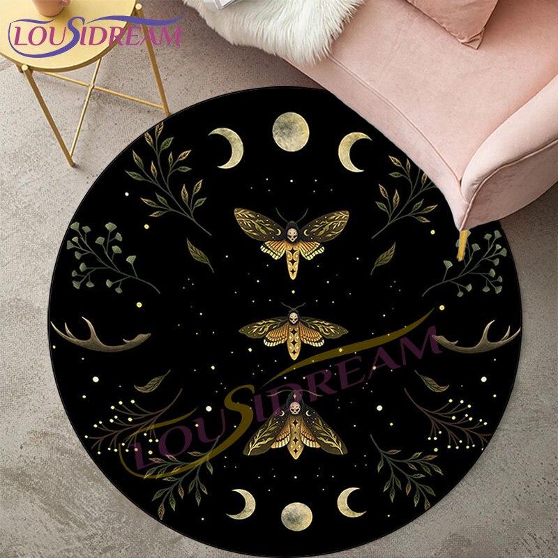 Ковры Death Moth для гостиной, ковер, готический череп, круглый ковер, напольный коврик, ковер с бабочкой, луной и звездой, коврик для двери
