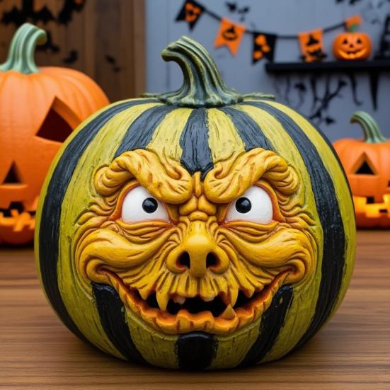 Хэллоуин Тыква Фигурка Смола Тыква Лицо Скульптура Жуткая Тыква Хэллоуин Декор для Дома Офиса Настольное Украшение