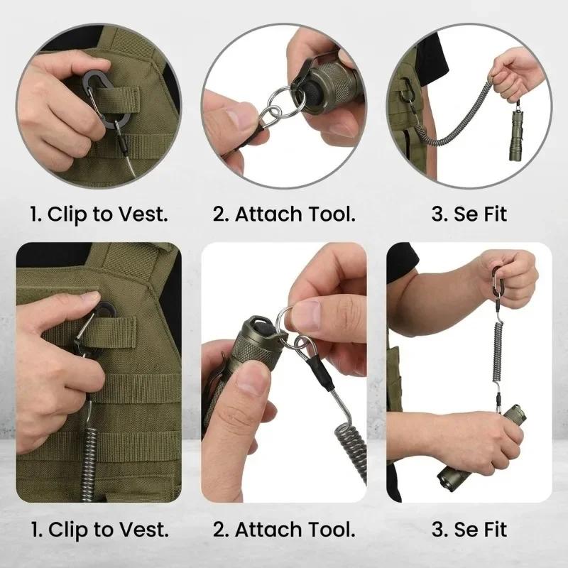 Retractable Coiled Safety Lanyard with Aluminum Hook Quick Release Buckle Anti-loss Tool Lanyard for Fishing Kayaking Outdoor