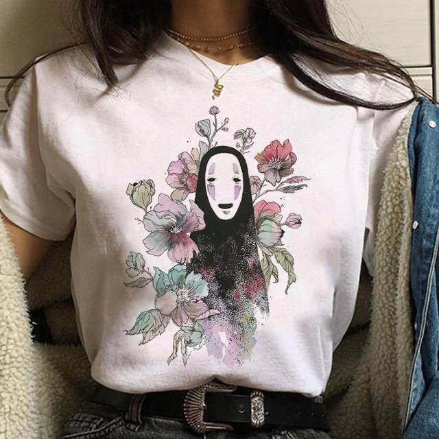 Studio Ghibli Spirited Away Hayao Miyazaki Kawaii Print T -Shirt Women Harajuku Aesthetic Tshirt White Tops Anime Female T Shirt