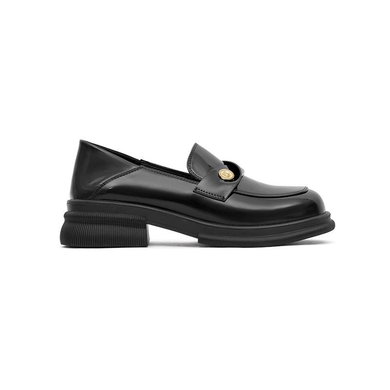 Cowhide Version~ Inside and Outside Genuine Leather Gold Coin Loafers Women's 2025 New Spring Lazy Thick Heel Black Small Leather Shoes