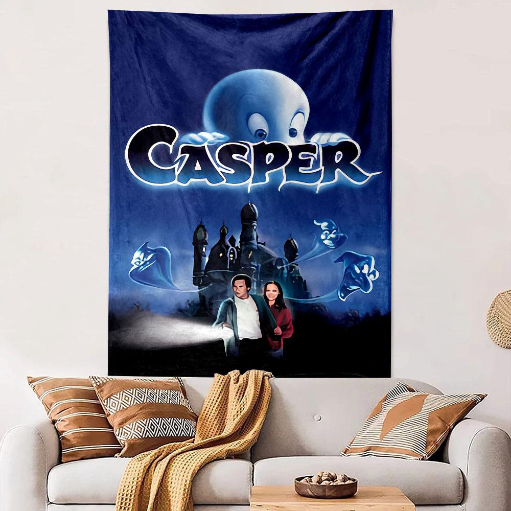 Casper the Friendly Ghost Cartoon Tapestry Wall Hanging, Cute Ghost Movie Art, Funny Wall Decor for Bedroom Living Room Kids Room