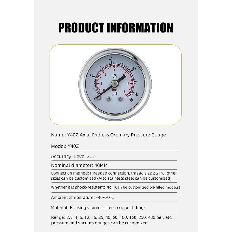 MAIRUIKESI Liquid filled Price Pressure Gauges 40mm(1.5") Back Connection Stainless Steel Case Brass Joint Water Gas Manometer