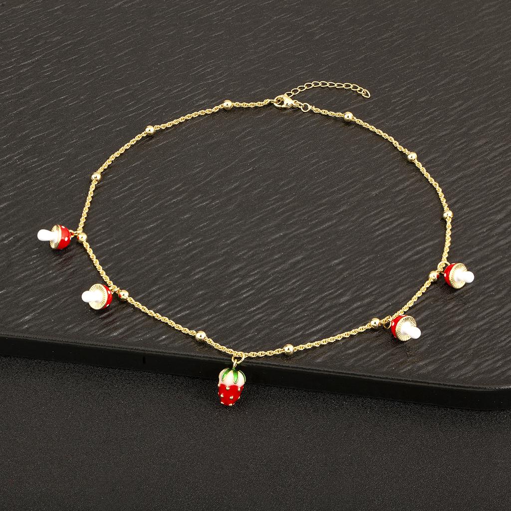 Nidin New Popular Red Strawberry/Mushroom Delicate Pendant Necklace For Women Female Romantic Sweet Simple Style Jewelry Gifts