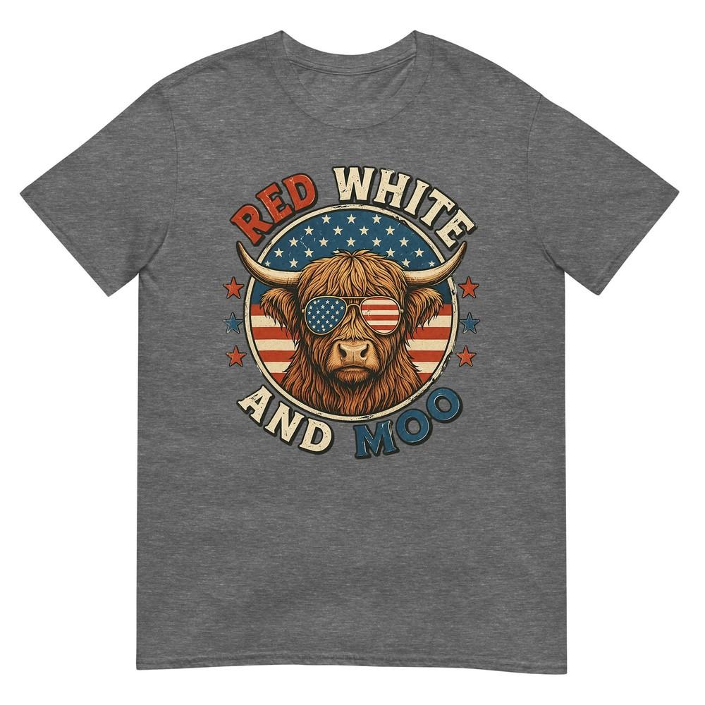 Red White And Moo Funny Highland Cow 4th Of July Patriotic Tshirt