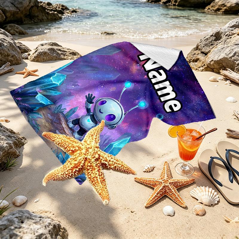 Custom Name Personalized Cosmic Bot Crew Print Beach Towel, for Trip Camping Beach Party Home Decor, Birthday Gift for Family & Friends
