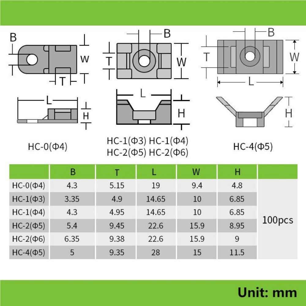 100PCS HC-4 Plastic Wire Mounts Seat Data Line Winder Cable Tie Fixed Seat