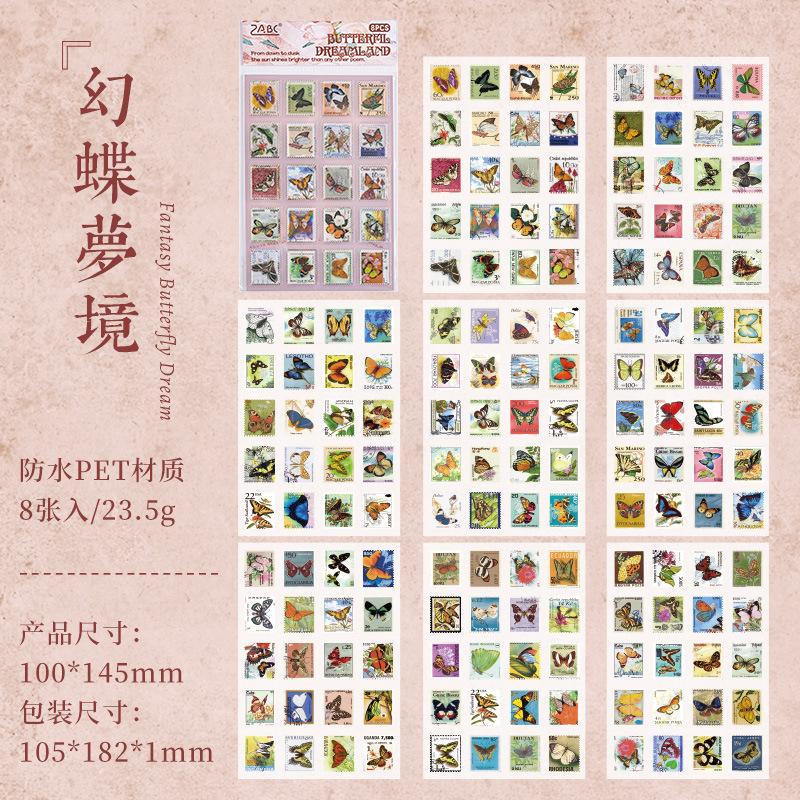 8 Sheets Vintage Stamp style Stickers Decorative Diary Album Scrapbooking material handmade DIY Junk Journal Supplies