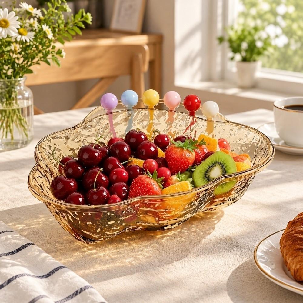 Plastic Fruit Bowl with Fork Large Capacity Fruit Serving Plate Reusable Snack Plate Tea Table