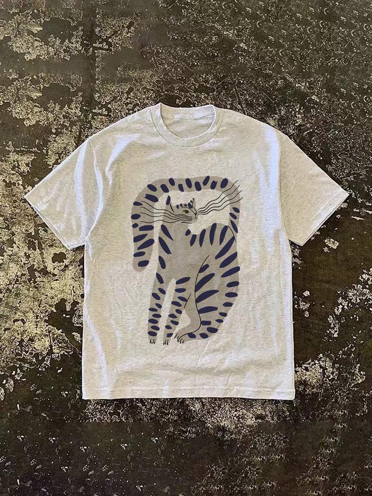 Fashionable Heavyweight Pure Cotton TShirt American Design Grey Print Casual Loose Fit Summer Top for Unisex and Women
