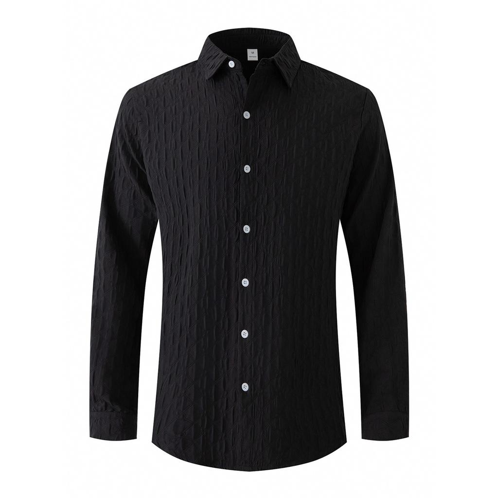 Мужская однотонная рубашка с длинным рукавом и лацканами, мужская повседневная однобортная рубашка в клетку с длинным рукавом