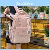 Color Simple Solid Letter Print Student Backpack With Pendant For Use Daily