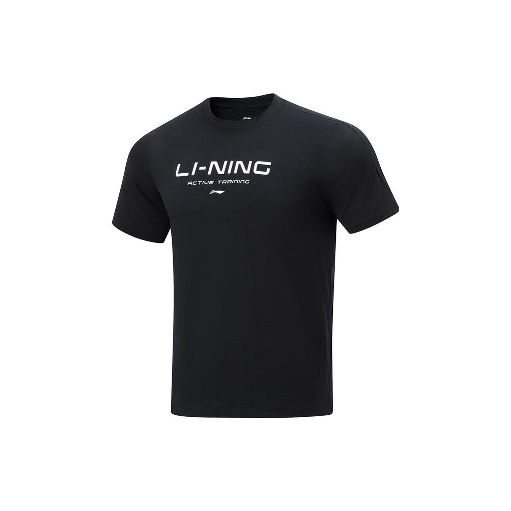 Li Ning Cool Tea T Quick Dry Casual Top Logo Letter Print Round Neck Knitted Sports Short Sleeve T-Shirt Men Tops Black ATSU589-1