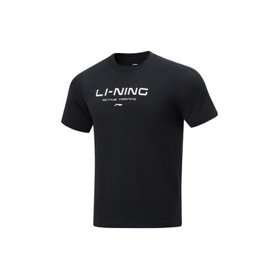 Li Ning Cool Tea T Быстросохнущий повседневный топ с логотипом и буквенным принтом, круглый вырез, трикотажная спортивная футболка с коротким рукавом, мужские топы, черный цвет ATSU589-1