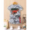 Летний костюм для мальчиков, футболка, топы, шорты, принт с динозавром, повседневная модная детская одежда 4-7 лет