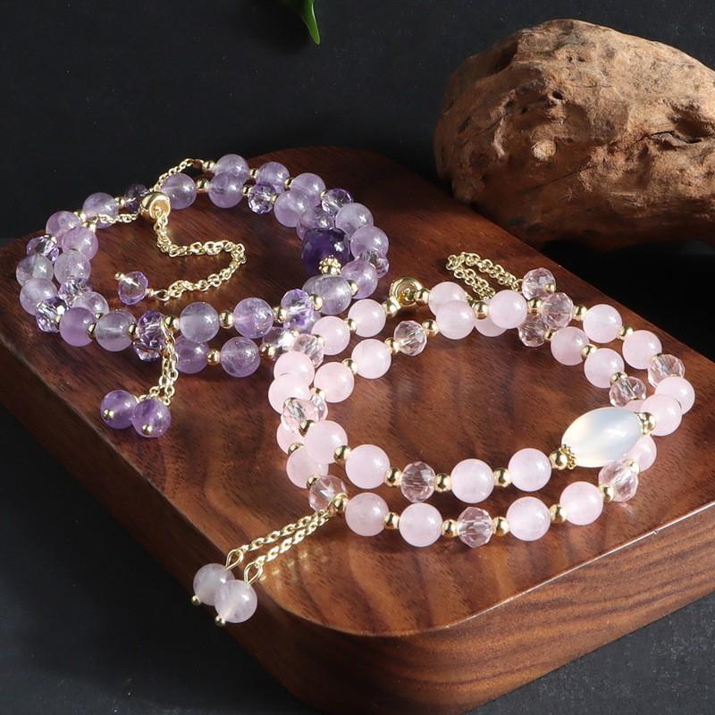 Натуральный Хрусталь Браслет Двойной Обертывания с Подвеской-Кисточкой Женский Мужской Бохо Стиль Лечебный Камень Ювелирные Изделия