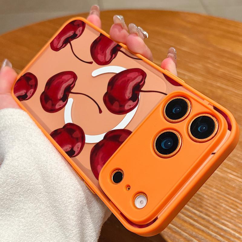 Cherry Fruits Print Case For iPhone 17 18 Pro Max Hybrid TPU+PC Magnetic Phone Cover For iPhone 16 15 14 13 Pro Max 17E