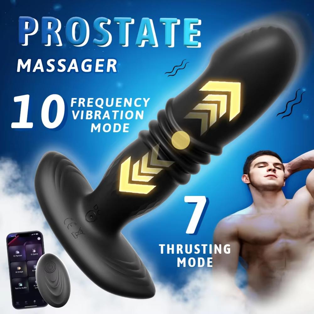 Prostate Massager Anal Vibrator Thrusting Vibrating with Cock Ring Anal Plug Male Sex Toys for Men Enema APP Remote Control