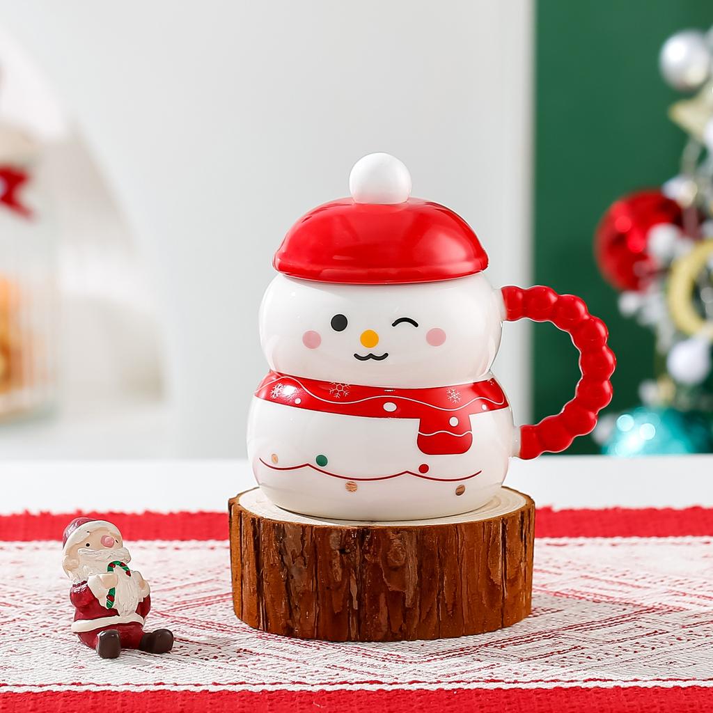 Santa Claus Ceramic Mug Christmas Creative Mug with Lid Spoon Home Couple Water Cup Holiday Gift Box