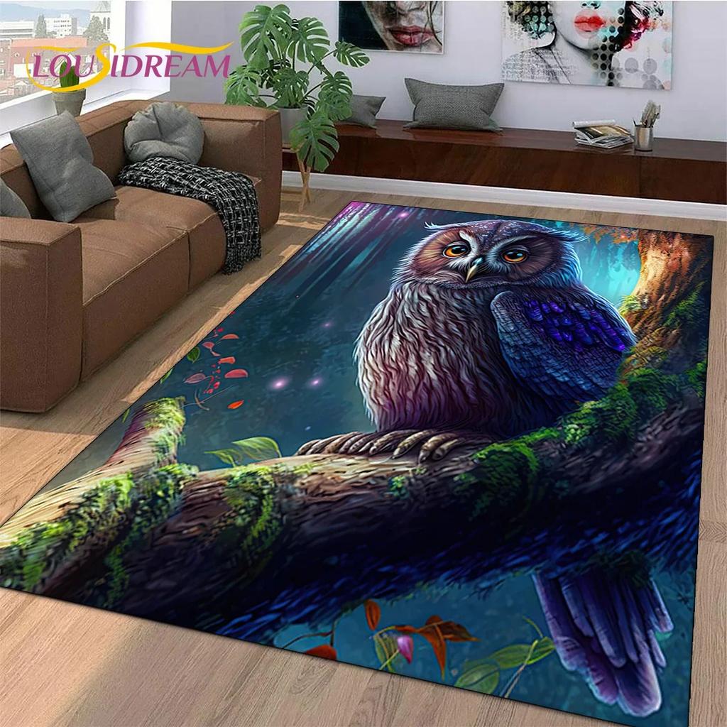 3D Cute Owl Eagle Birds Cartoon Carpet Rug for Bedroom Living Room Home Sofa Decoration,Children Game Large Decor Floor Mat Gift