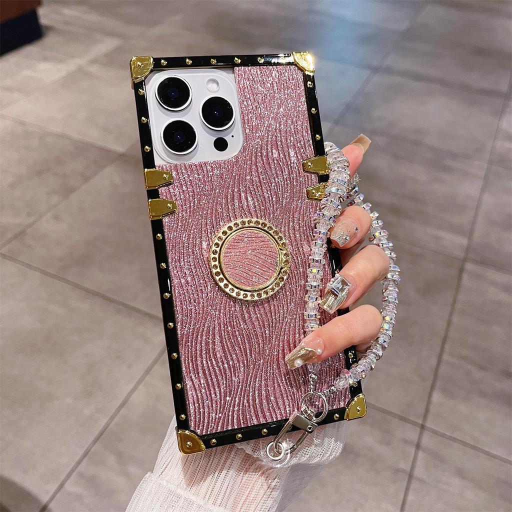 Блестящая подставка для Apple 17 Pro Max & iPhone 16/15 Силиконовый чехол с браслетом