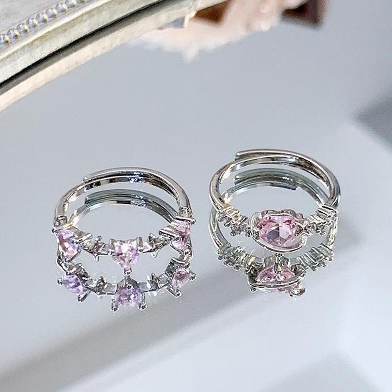 Zircon love open ring exquisite light luxury versatile index finger ring fashion temperament high-end temperament jewelry