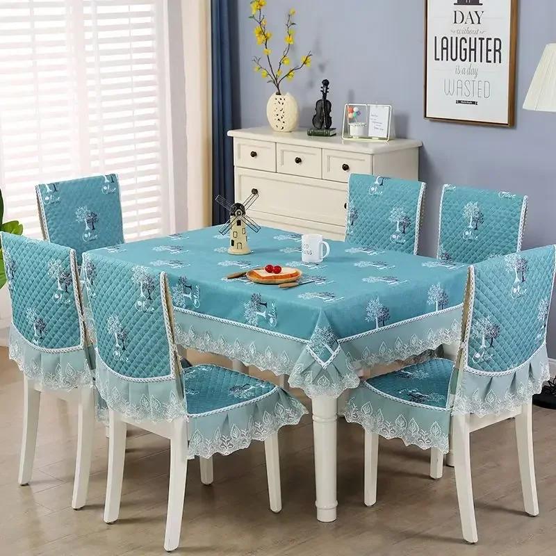 Кружевная спинка стула, стол и чехол на стул, домашняя прямоугольная скатерть, художественная скатерть, обеденный стул, встроенная подушка
