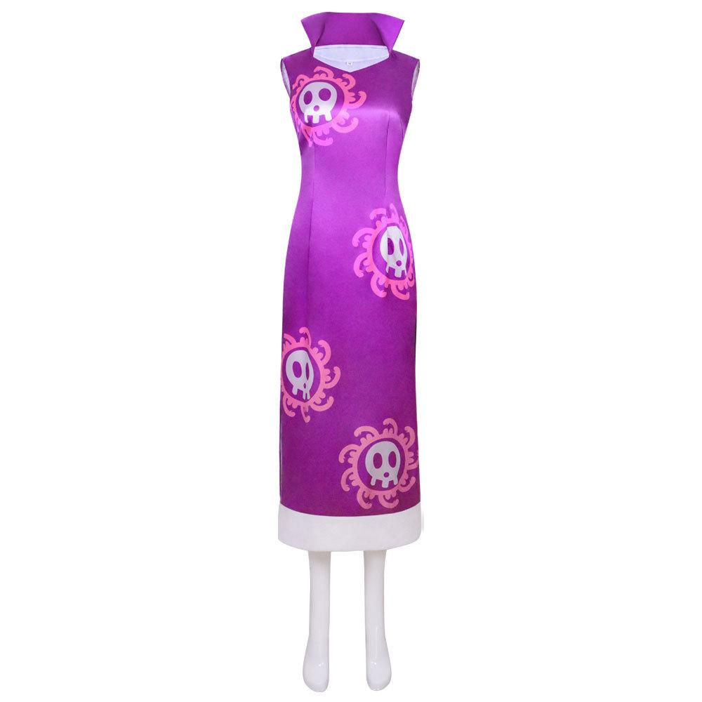 Anime One Piece 2D cos Costume for the female emperor, Snake Princess, Han Cook, Halloween Comic Con cosplay Wear a cheongsam dress