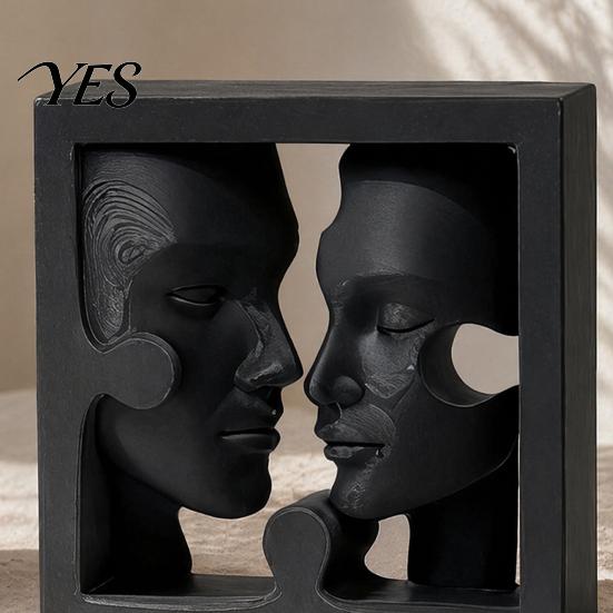 Статуя человеческого лица, 3D-печать, двойная скульптура, современное абстрактное боковое украшение, скульптура, художественная матовая черная, для украшения стола