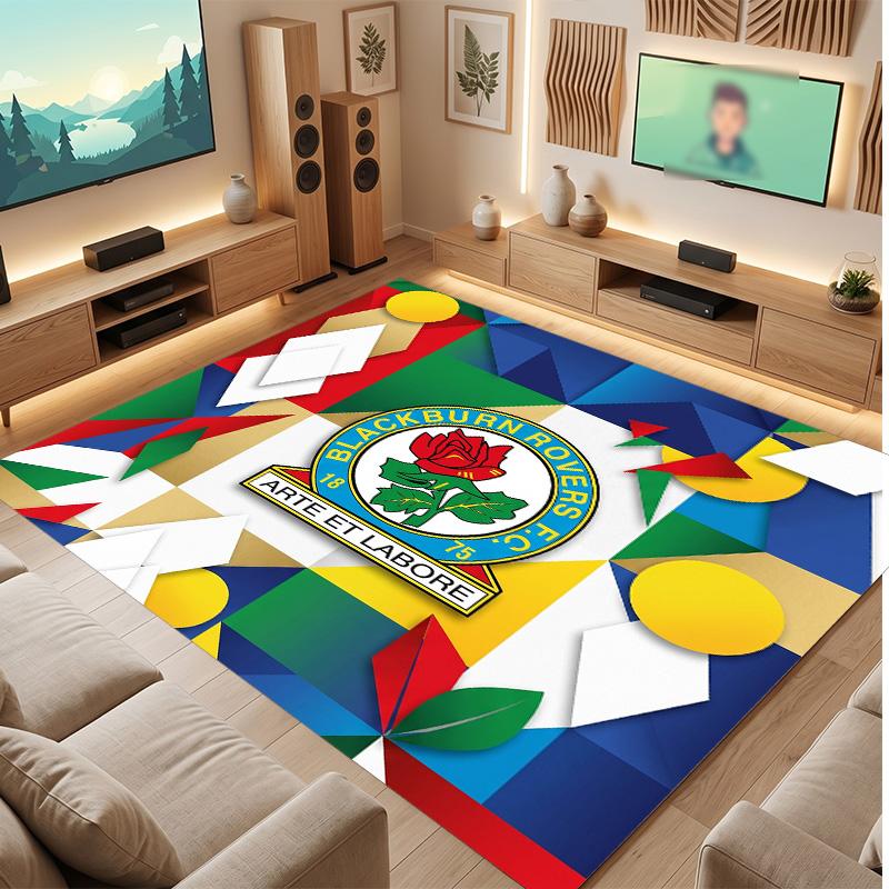 Blackburn Rovers Football Print Crystal Velvet Rug, Comfortable Water Absorbent Non Slip Indoor Floor Carpet