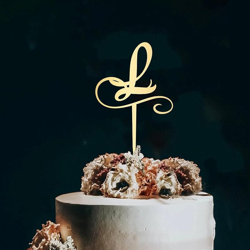 Топпер для торта с первой буквой K, монограмма, акриловый топпер для кексов, забавные аксессуары для торта для украшения свадебной годовщины, дня рождения, вечеринки, зеркальное золото