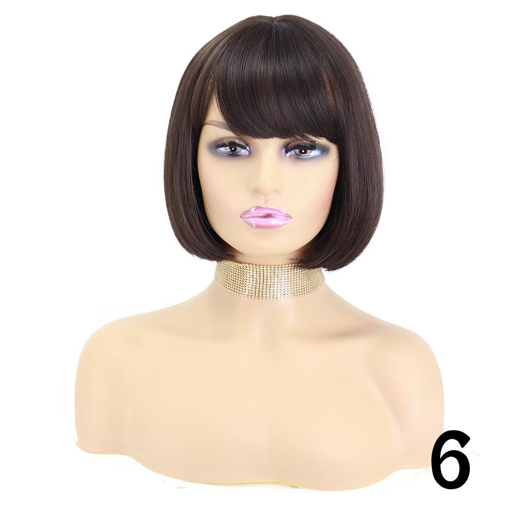 MISS WIG Synthetic Short Bob Wig with Bangs for Women Black Brown Wig Lolita Cosplay Party Daily Wear