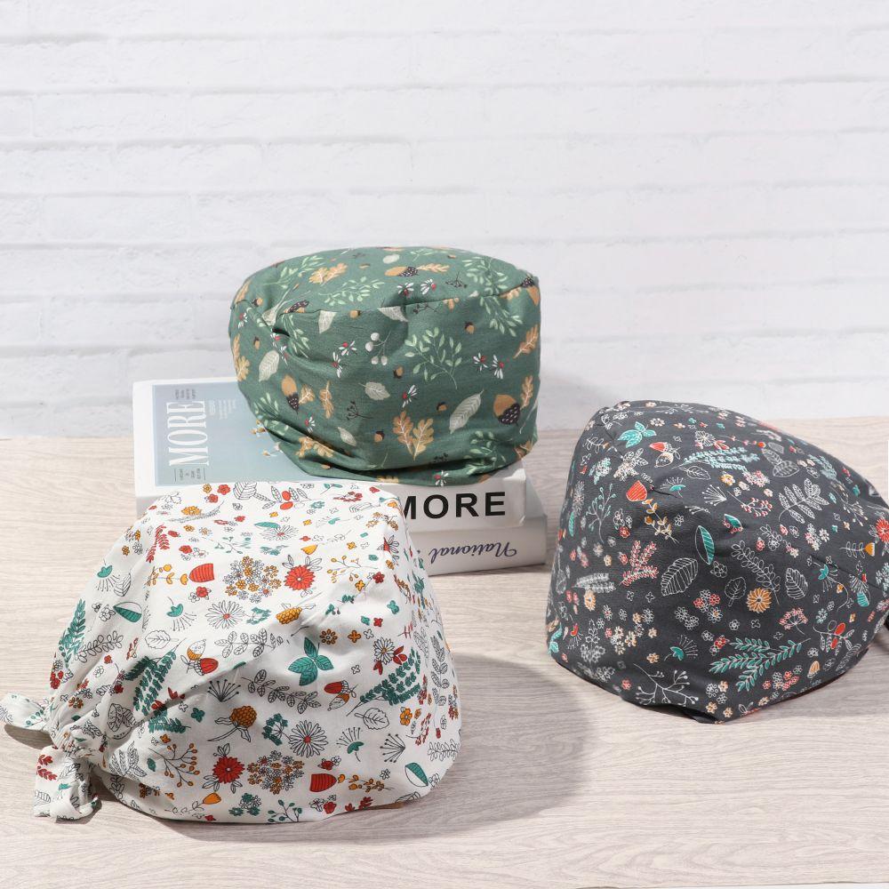 Adjustable Round With Sweatband Cotton Hats Pure Colour Bouffant Hat Surgical Scrub Cap