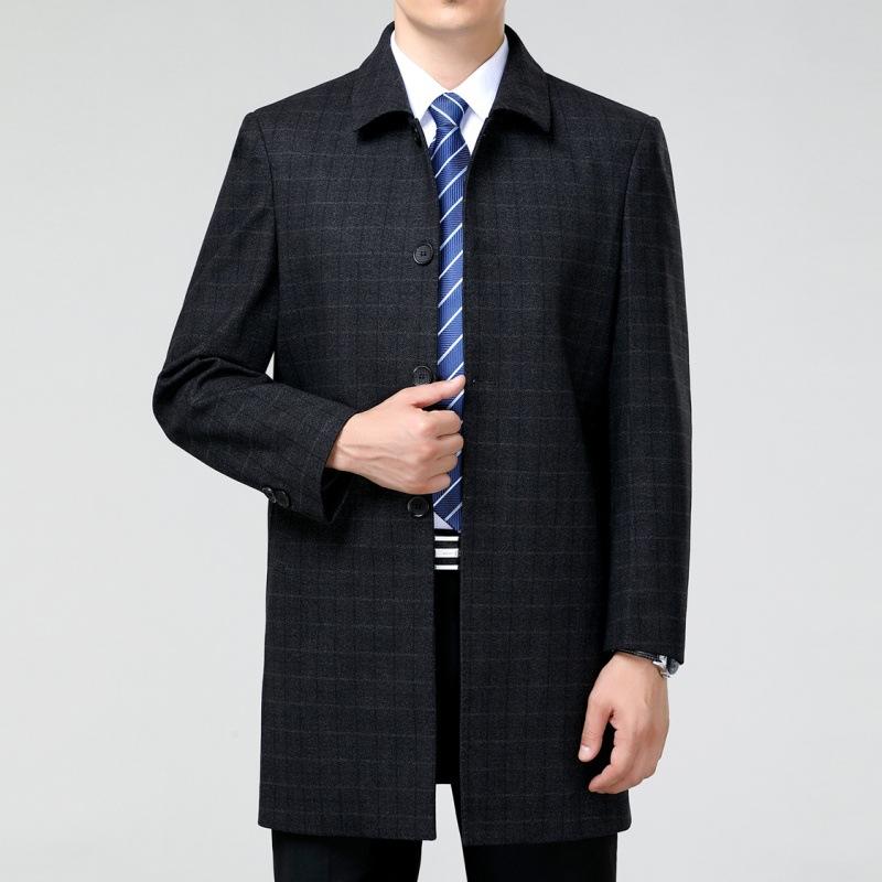Осенне-зимний новый стиль, тонкая кашемировая ветровка для мужчин среднего возраста, свободное шерстяное пальто средней длины, куртка для папы на пуговицах