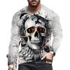 Spring and Autumn Round Neck 3D Skull Printed Top Fashionable Casual Long Sleeved Men's T-shirts